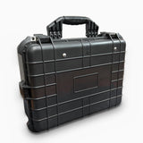 Purinade Five-Barrier system closed in its black waterproof hard case with carry handle, angled view