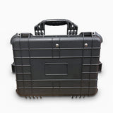 Purinade Five-Barrier system closed in its black waterproof hard case, front view